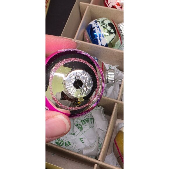 Christopher Radko Shiny Brite 1940s Stenciled Flocked Design Christmas Ornaments - Picture 6 of 8